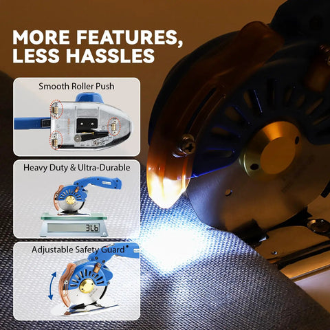 Heavy Duty Electric Fabric Rotary Cutter With Slick One Hundred Millimeter Blade For Plugged In Sewing Cuts Thick Cotton Leather In A Snap No Sweat Killer Motor Handles Multi Layer Smooth Operator Tool