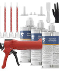 Concrete Crack Repair Kit With All Tools And Urethane Injection System for DIY Projects, including urethane cartridges and applicator.
