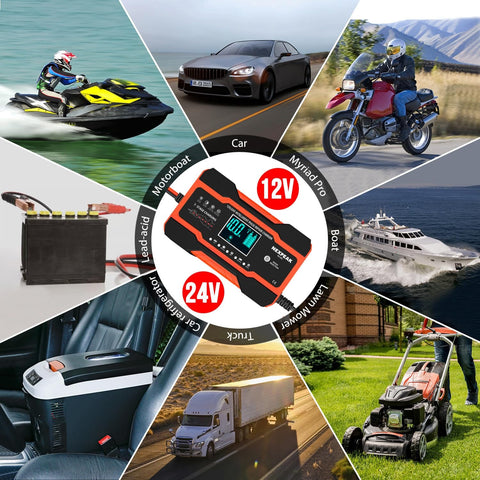 10 Amp Battery Charger And Maintainer For 12V 24V Cars Trucks Boats Marine And Lawn Mower Batteries, Smart Desulfator