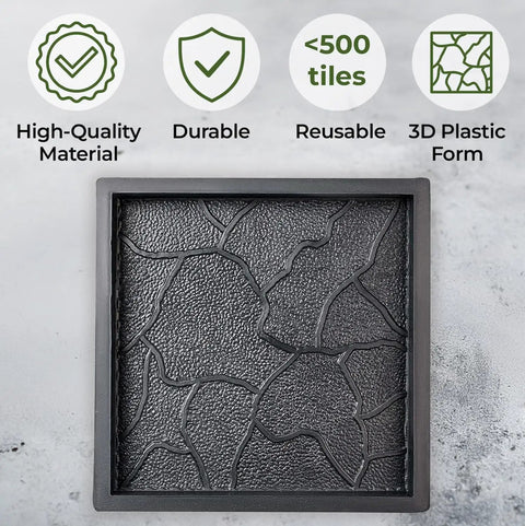 4 Piece Concrete Mold Set For DIY Paver Stones And Walkways showing cobblestone pathmaker mold with texture detail