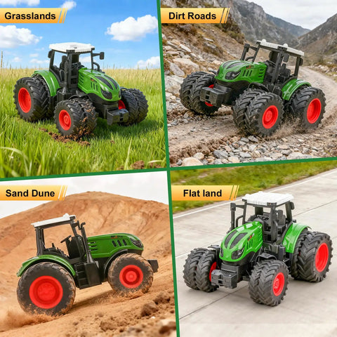 All Terrain Farm Tractor Toy For Kids 3 To 7 Years Old, 1 To 24 Scale Monster Truck with 8 wheels on grass, dirt, sand, flat land