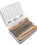 Open box showing Resistor Kit With Six Hundred Pieces Of One Quarter Watt Five Percent Carbon Film Resistors From One Ohm To One Megohm