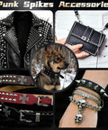 600 Piece Metal Studs And Spikes Kit For DIY Punk Fashion with jackets, bags, pet collars, belts, and bracelets displayed