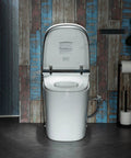 Slick Smart Toilet With 1.28 Gpf Dual Flush And Auto Open Close Lid Driven By Foot Sensor 1000g Map Flush Rating in modern bathroom setting.