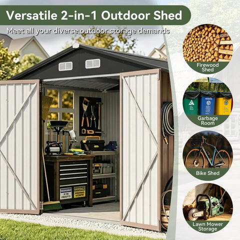 6x10 Ft Outdoor Storage Shed With Open Firewood Storage And Lockable Doors Built To Last Galvanized Steel Garden Shed With tools inside
