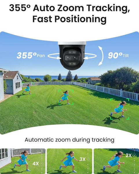 PTZ 4K PoE Security Camera System With Dual Lens 360 Camera Dope Auto Tracking 6X Hybrid Zoom 355 Pan And 90 Tilt Outdoor