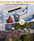 Image comparing rust-proof aluminum tie down hanger versus rusted hooks, highlighting durability of 2 Pack Aluminum Tie Down Hanger Wall Mount Organizer For Ratchet Straps Bungee Cords And Cables Rust Proof Lightweight Storage Rack For Trailers Garages And Shops Holds Up To 20 Lbs Each Easy 2 Minute Install.