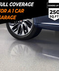 Epoxy Colored Sand Floor Paint Kit 3 Gallons Gray Marble Texture Self-Leveling Floor Coating for garage shown with car wheel
