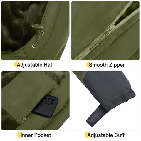 Mens Ski Snow Jacket Waterproof Winter Coat Windproof Warm Fleece Lined Hooded Parka Olive Green Size S adjustable details