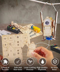 Five In One Hands On STEM Robot Kit For Kids Aged 8 To 12 With Wood Building Crafts showing rope climbing robot assembly