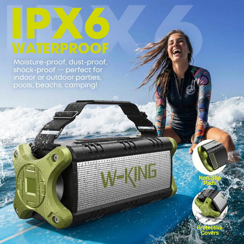 Portable Bluetooth Speaker With 90W Max Output, Beast Bass Dual Subwoofers And Boombox Sound, IPX6 Waterproof, Surfer on Wave