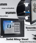 Compact Hidden Safe Box For Money And Valuables With Keys And Digital Code, showing steel construction and locking bolts.
