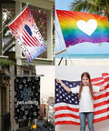 Various designs of Totally Custom Flag 3x5 Ft For Indoor Outdoor Use With Photo Text Logo Personalize This American Banner displayed.