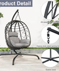 Cozy Hanging Egg Chair With Stand For Indoor Outdoor Use Wicker Rattan Swing Hammock With Thick Cushion 400 Lb Capacity