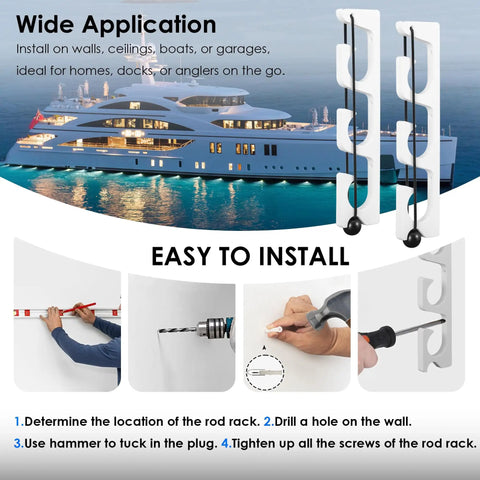 Horizontal Fishing Rod Holder Wall Mount Rack For Boat And Garage White Plastic Poles Storage Dual Pack Of 2 Pole Racks No Fuss Easy Install Saltwater Ready Durable Lightweight Mounting Brackets with installation steps
