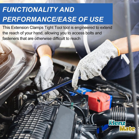 Mechanic using Offset Extension Wrench And Three Length Extension Clamps Set With Half Inch Quarter Inch And Three Eighths Inch Drive Adapters A Handy Workhorse Vise Grip Ratchet Extensions For Tight Spaces Pro Grade Automotive And DIY Tool Kit under car hood