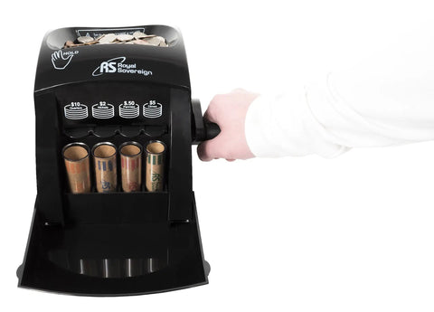 Eco Friendly Manual Hand Crank Coin Sorter No Electricity Needed Large 200 Coin Capacity Front Door Keeps Dust Out Lightweight And Compact Black For Easy On The Go Coin Counting And Organization with hand operating handle