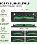 Badass Rv Level Bubbles 4 Pack With Crisp Graduated Scale And UV Resistant Green Liquid Fade Free High Viz Level Indicator For Camper Trailer Pickup Truck, showing four levels with accurate measurements.
