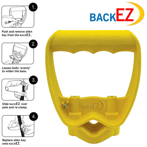 Back Saver Tool Handle Attachment For Shovels And Rakes, Ergonomic Offset Grip, Yellow Add-On with installation steps