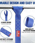 Soft Loop Tie Down Straps 4 Pack 1.6 Inch By 17 Inch 5000 Lbs Break Strength Heavy Duty With Soft Loop Ends For Securing Motorcycles ATVs UTVs Kayaks Dirt Bikes Blue, blue polyester webbing with 8-shape loop
