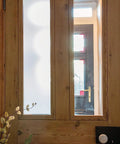 Privacy Frost Window Film 26 By 59 Inch Roll Reusable Static Cling Removable Decorative Glass Cover installed on wooden door pane