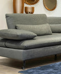 Close-up of a grey sofa with adjustable furniture legs 4 pack with caster wheels cold rolled steel easy install modern sleek design
