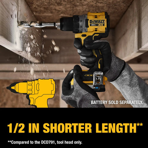 20V Max XR Cordless Drill/Driver Bare Tool 1/2 Inch Compact Variable Speed High Bit Retention drilling wood in tight space