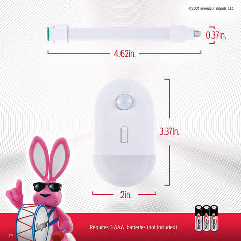 Toilet Light With Motion Sensor And 20 Color Changing LEDs dimensions showing 4.62in by 0.37in and 3.37in by 2in