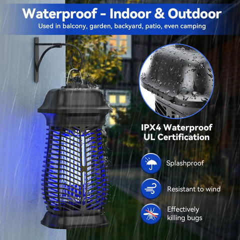 Ultimate Indoor Outdoor Bug Zapper For Mosquitoes And Flies, 4200V Electric Grid With 20W Blue UV Light, Waterproof, Outdoor View