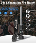 5 in 1 magnesium fire starter with compass, whistle, and scraper, ideal for outdoor enthusiasts. Contains "Windproof Plasma Arc Lighter And LED Flashlight 2 In 1 For Camping Hiking And Emergencies With A 5 In 1 Magnesium Fire Starter All Weather Survival Gear For Outdoor Enthusiasts"
