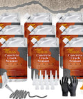 9 Pack Concrete Crack Filler Sealant Kit Pro Grade Heavy Duty Weatherproof, pouches with nozzles, gloves, and brush visible.