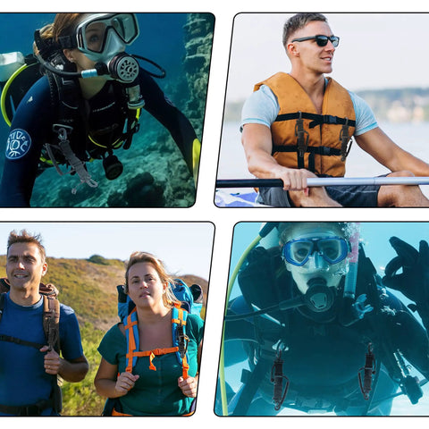 People using 2 Pack Coiled Scuba Diving Lanyards With Quick Release Buckles and gear for underwater adventures and outdoor activities
