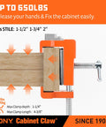 4 Pack Cabinet Clamps Set With 8510 Cabinet Claw For Face Frame Cabinet Installations with 650 lb load limit and stile sizes shown