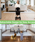 105 Inch Extra Wide Baby Gate For Large Openings Retractable 33 Inch Tall Indoor Outdoor Mesh Gate For Wide Doorways And Decks Kid Safe Pet Gate Grey Durable installed in living room and dining area with child and pet visible