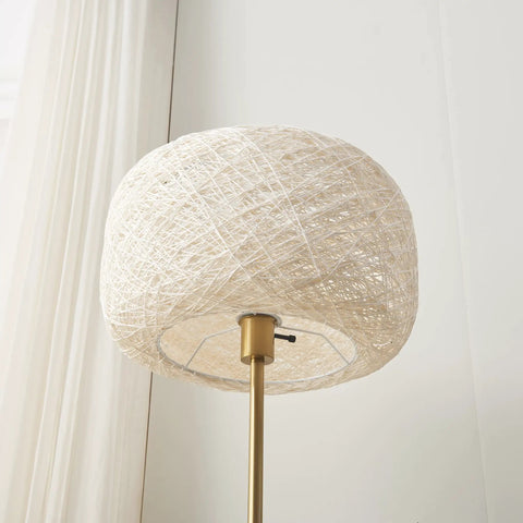Close-up of thread shade on Rowan Brass Floor Lamp With Unique Thread Shade, Free Standing LED Light For Living Rooms And Bedrooms