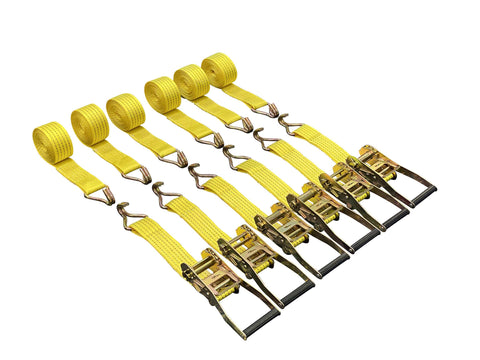 Heavy Duty Ratchet Tie Down Straps 2 Inch By 15 Foot, 5,000 Pound Break Strength, J Hook, 6 Pack for securing cargo