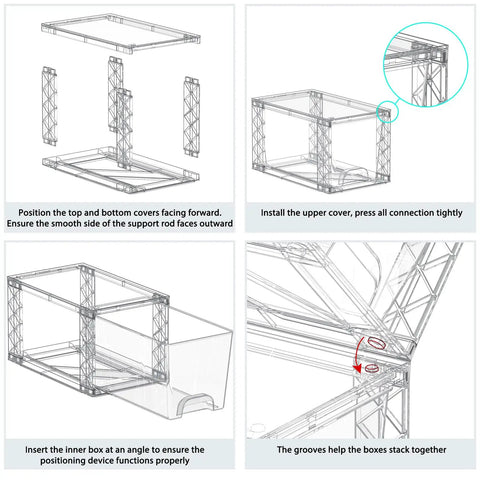 Assembly instructions for Three Pack Stackable Storage Drawers For Under Sink, Bathroom And Kitchen Organization, Easy Assembly Plastic Bins For Cosmetics, Toiletries, Snacks, Cabinets, And More.