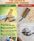 Kid Safe Wood Carving Starter Kit With Round Tip Safety Knives, Cut Resistant Gloves, Tape, And Storage Bag, Beginner Friendly Project Set For Teens And Beginners, Great Hobby Gift comparison with typical knife showing safety features.