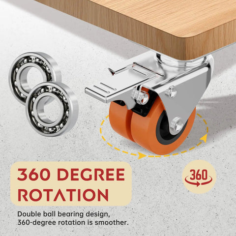 Heavy Duty 2 Inch Swivel Caster Wheels Set Of 4 Locking Plate, double ball bearing design for smooth 360-degree rotation.