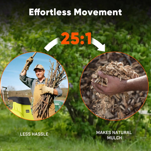 Effortless movement with Beast Mode Wood Chipper Shredder for Yard Cleanup with 1800W Motor and 1.77 Inch Cut, natural mulch creation.