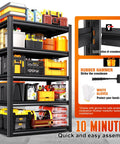 Heavy Duty Adjustable Garage Shelving Unit With 5 Tier Steel Racks No Fuss Quick Install Utility Shelves loaded with tools