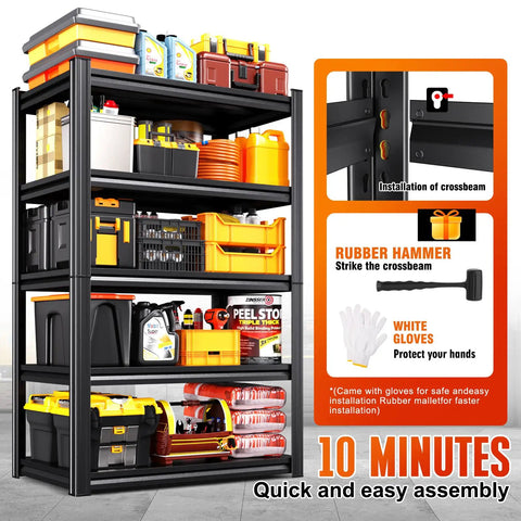 Heavy Duty Adjustable Garage Shelving Unit With 5 Tier Steel Racks No Fuss Quick Install Utility Shelves loaded with tools