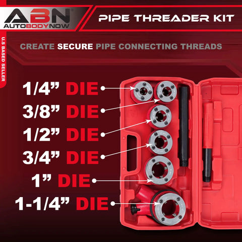 Ratchet Pipe Threader Kit With Galvanized Steel Dies For Threading Metal And PVC Pipes, Includes 6 Size Dies From Quarter Inch To
