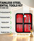 10 In 1 At Home Dental Tools Set For Pro Grade Deep Plaque And Tartar Removal With Mirror, Tweezers, Stainless Steel Kit