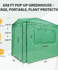 8x6 Portable Walk In Greenhouse Pop Up Indoor Outdoor Garden Shelter Kit With Zippered Doors And Windows PE Cover Clear Green