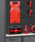 Pegboard with tools beside 12 Piece Garage Storage Cabinet Set With Lockers Shelves Wood Workbench And Wall Cabinets For A Spotless Workshop