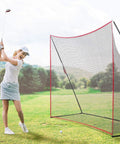 Golfer practicing with Portable 10x7ft Golf Practice Net With Carry Bag for Indoor Outdoor Backyard Driving Hitting Chipping