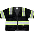 Real Deal Class Three High Visibility Safety Vest With Bold Reflective Tape Super Breathable Mesh Material Built Tough Storage Pockets Ansi Certified Job Site Essential For The Whole Foreman Crew Pack Black 5Xl, front view, black with yellow reflective stripes.