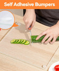 Self Adhesive Glass Table Top Anti Slip Pads 18 Pack Round Bumpers on cutting board with cucumber slices, clear view
