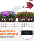 32 Inch Tall Elevated Raised Garden Bed With Trellis And Sturdy Legs For Vertical Outdoor Gardening Of Vegetables Herbs And Flowers In Four Separate Planter Boxes For Balcony Patio Or Backyard Black with drainage illustration